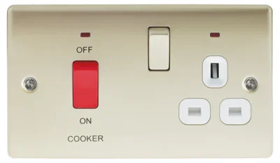BG Electrical Nexus Metal Pearl Nickel 45A Cooker Socket Switch Unit with Neon