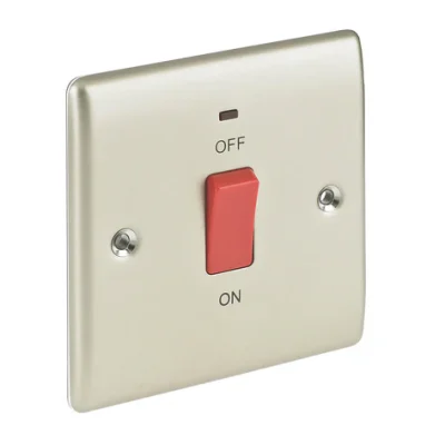 BG Electrical Nexus Metal Pearl Nickel 45A Double Pole Cooker Switch with Neon