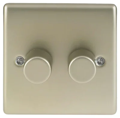 BG Electrical Nexus Metal Pearl Nickel 2 Gang 2 Way LED Dimmer Light Switch