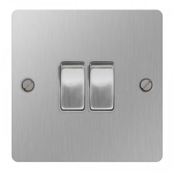 BG Electrical Nexus Flat Plate Brushed Steel, 2 Gang, 2 Way Switch 10A