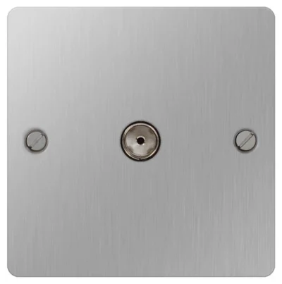 BG Electrical Flat Plate Brushed Steel 1 Gang Co-Axial Socket