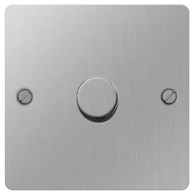 BG Electrical Flat Plate Brushed Steel 1 Gang 2 Way 400W Push Dimmer