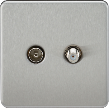 Knightsbridge Screwless Brushed Chrome TV & SAT TV Outlet (Isolated)