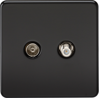 Knightsbridge Screwless Matt Black TV & SAT TV Outlet (Isolated)
