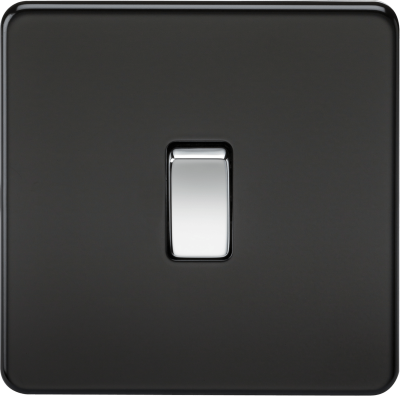 Knightsbridge Screwless Matt Black 10AX 1 Gang Intermediate Switch
