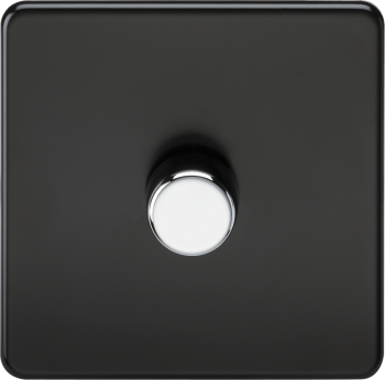 Knightsbridge Screwless Matt Black 1 Gang 2-way 10-200W (5-150W LED) Trailing Edge Dimmer