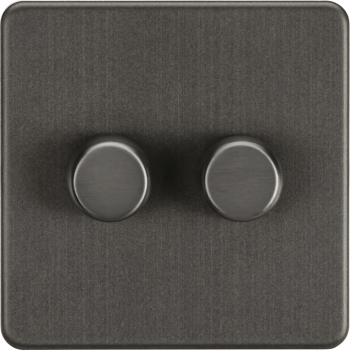 Knightsbridge Screwless Smoked Bronze 2 Gang 2-way 10-200W (5-150W LED) Trailing Edge Dimmer