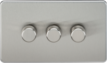 Knightsbridge Screwless Brushed Chrome 3G 2-way 10-200W (5-150W LED) Trailing Edge Dimmer