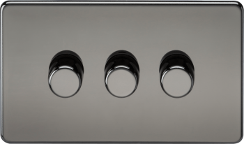 Knightsbridge Screwless Black Nickel 3 Gang 2-way 10-200W (5-150W LED) Trailing Edge Dimmer