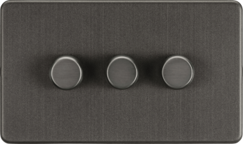 Knightsbridge Screwless Smoked Bronze 3 Gang 2-way 10-200W (5-150W LED) Trailing Edge Dimmer
