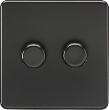 Knightsbridge Screwless Matt Black 2 Gang 2-way 10-200W (5-150W LED) Intelligent Dimmer