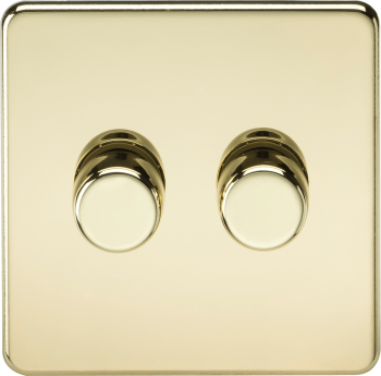 Knightsbridge Screwless Polished Brass 2 Gang 2-way 10-200W (5-150W LED) Intelligent Dimmer