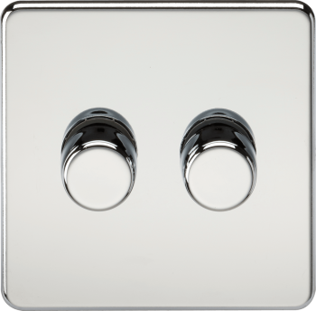Knightsbridge Screwless Polished Chrome 2 Gang 2-way 10-200W (5-150W LED) Intelligent Dimmer