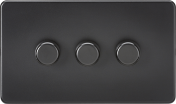 Knightsbridge Screwless Matt Black 3 Gang 2-way 10-200W (5-150W LED) Intelligent Dimmer