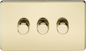 Knightsbridge Screwless Polished Brass 3 Gang 2-way 10-200W (5-150W LED) Intelligent Dimmer