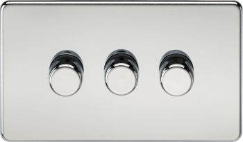 Knightsbridge Screwless Polished Chrome 3 Gang 2-way 10-200W (5-150W LED) Intelligent Dimmer