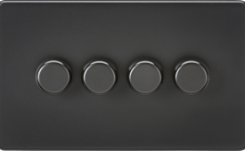 Knightsbridge Screwless Matt Black 4 Gang 2-way 10-200W (5-150W LED) Intelligent Dimmer