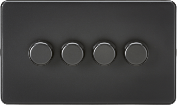 Knightsbridge Screwless Matt Black 4 Gang 2-way 10-200W (5-150W LED) Intelligent Dimmer