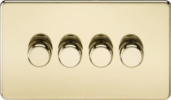 Knightsbridge Screwless Polished Brass 4 Gang 2-way 10-200W (5-150W LED) Intelligent Dimmer