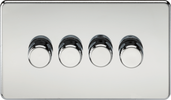 Knightsbridge Screwless Polished Chrome 4 Gang 2-way 10-200W (5-150W LED) Intelligent Dimmer