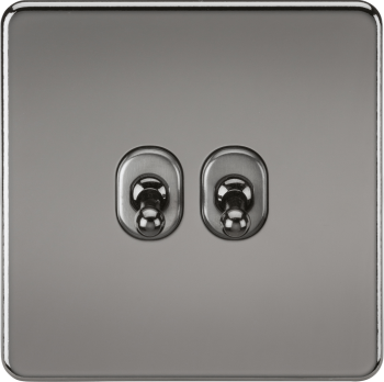 Knightsbridge Screwless Black Nickel 10AX 2 Gang 2-Way Toggle Switch