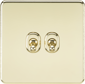 Knightsbridge Screwless Polished Brass 10AX 2 Gang 2-way Toggle Switch