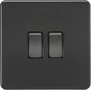 Knightsbridge Screwless Matt Black 10AX 2G 2-Way Switch with Black Rockers