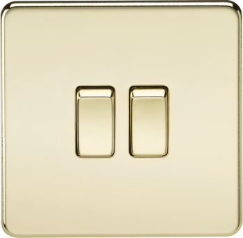Knightsbridge Screwless Polished Brass 10AX 2 Gang 2-way Switch