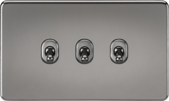 Knightsbridge Screwless Black Nickel 10AX 3 Gang 2-Way Toggle Switch