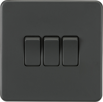 Knightsbridge Screwless Anthracite 10AX 3 Gang 2-Way Switch
