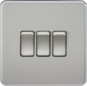 Knightsbridge Screwless Brushed Chrome 10AX 3G 2-Way Switch