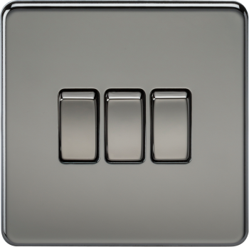 Knightsbridge Screwless Black Nickel 10AX 3 Gang 2-Way Switch