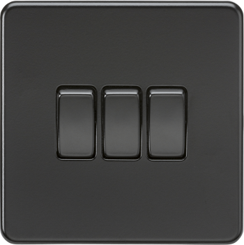Knightsbridge Screwless Matt Black 10AX 3 Gang 2-Way Switch with Black Rockers