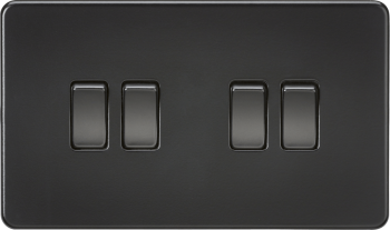 Knightsbridge Screwless Matt Black 10AX 4 Gang 2-Way Switch with Black Rockers