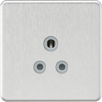 Knightsbridge Screwless Brushed Chrome 5A Unswitched Round Socket (Grey Insert)