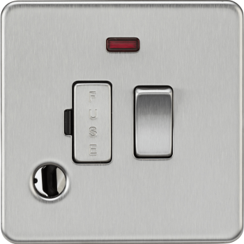 Knightsbridge Screwless Brushed Chrome 13A Switched Fused Spur with Neon and Flex Outlet