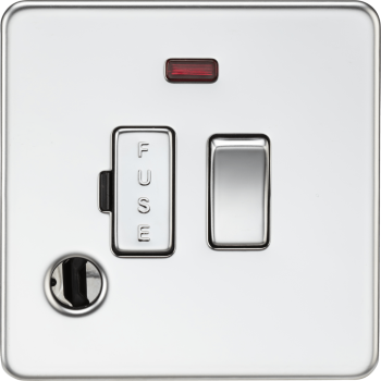 Knightsbridge Screwless Polished Chrome 13A Switched Fused Spur with Neon and Flex Outlet