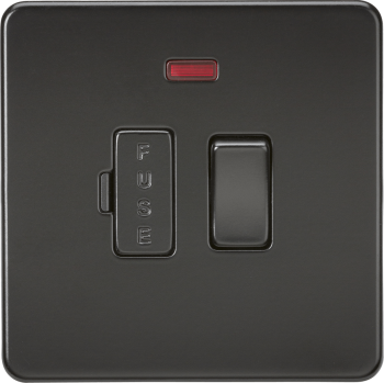 Knightsbridge Screwless Matt Black 13A Switched Fused Spur Unit + Neon with Black Inserts