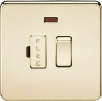 Knightsbridge Screwless Polished Brass 13A Switched Fused Spur Unit with Neon