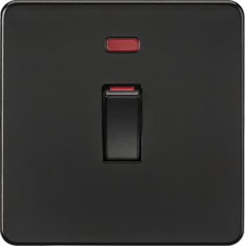 Knightsbridge Screwless Matt Black 45A 1 Gang DP Switch with Neon