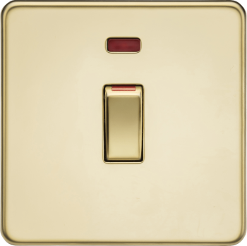 Knightsbridge Screwless Polished Brass 45A DP Switch with Neon (1G size)