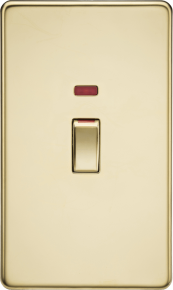 Knightsbridge Screwless Polished Brass 45A DP Switch with Neon (2G size)