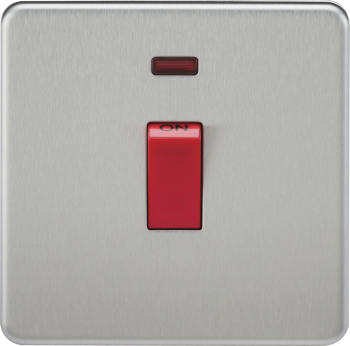 Knightsbridge Screwless Brushed Chrome 45A 1G DP Switch with Neon