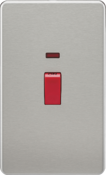 Knightsbridge Screwless Brushed Chrome 45A DP Switch with Neon (2G size)