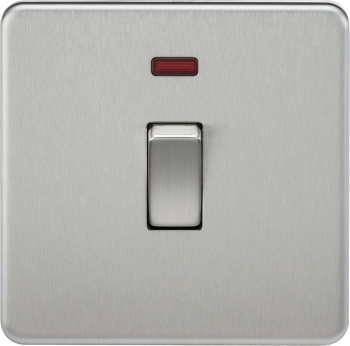 Knightsbridge Screwless Brushed Chrome 20A 1G DP Switch with Neon