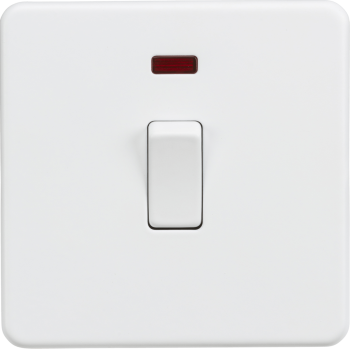 Knightsbridge Screwless Matt White 20A 1G DP Switch with Neon