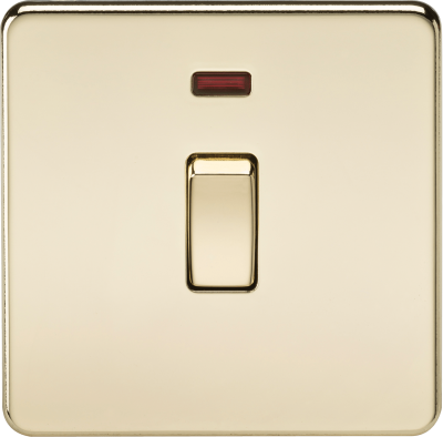 Knightsbridge Screwless Polished Brass 20A 1 Gang DP Switch with Neon