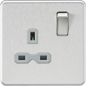 Knightsbridge Screwless Brushed Chrome 13A 1G DP Switched Socket with Grey Insert