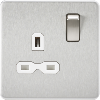 Knightsbridge Screwless Brushed Chrome Screwless 13A 1G DP Switched Socket with White Insert
