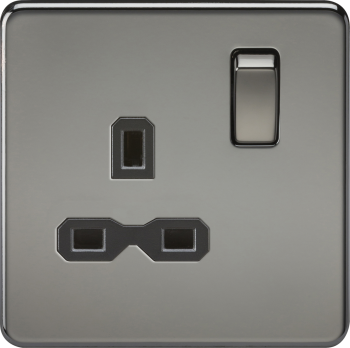 Knightsbridge Screwless Black Nickel 13A 1 Gang DP Switched Socket with Black Insert